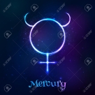 Shining blue neon zodiac Mercury symbol
